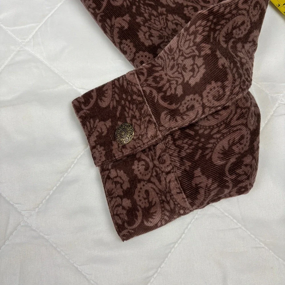 Dressbarn Corduroy Jacket Womens XL Brown Damask Print Snap Button Shacket‎